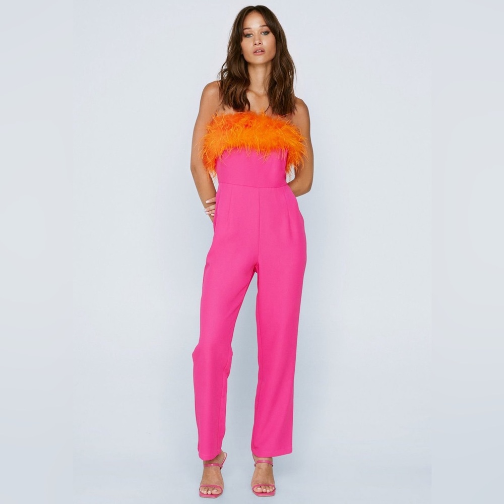Nasty Gal Feather Trim Jumpsuit